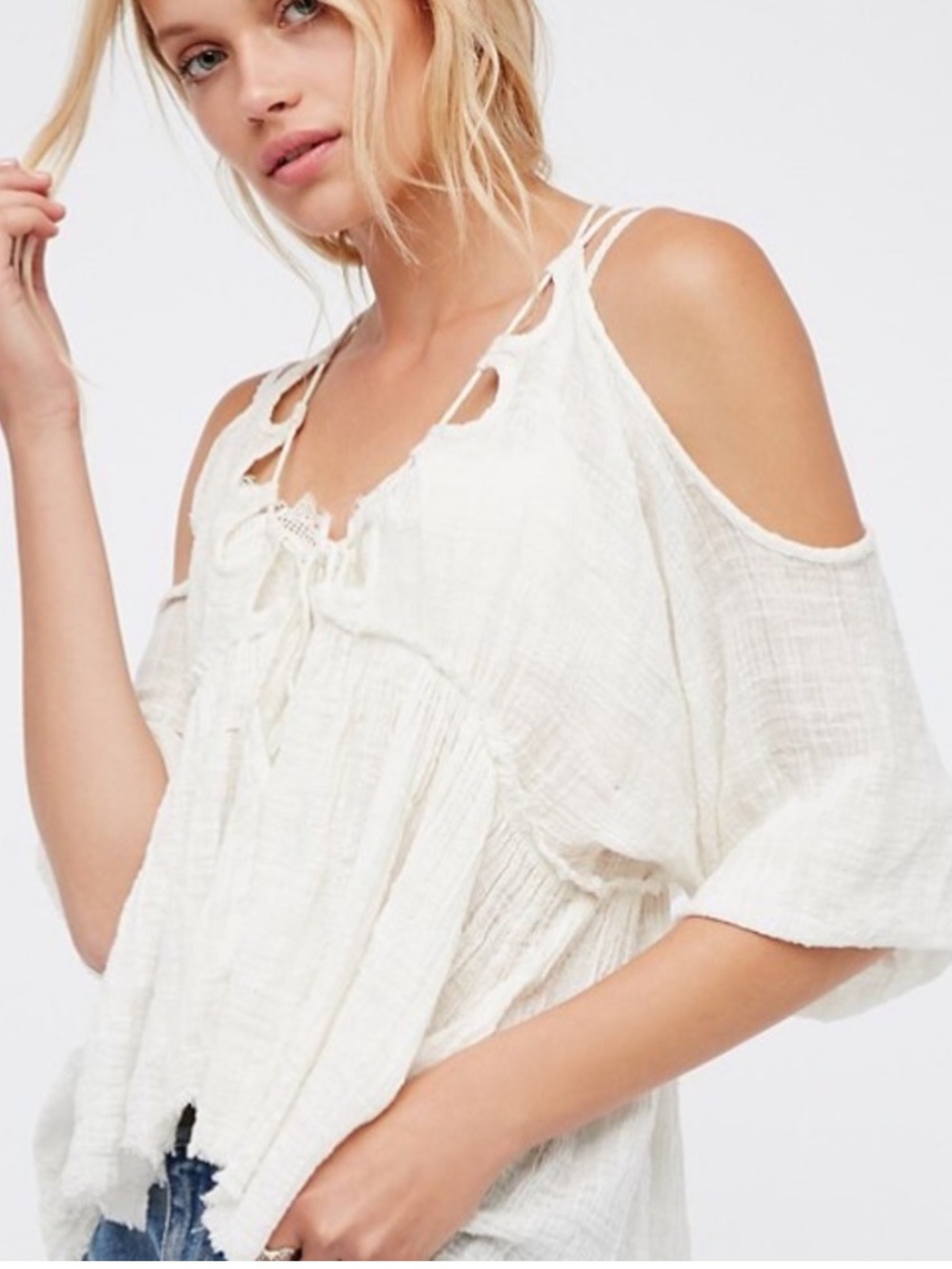 Free People One Monarch Gauze Top L